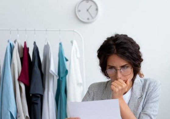 Mujer preocupada mientras mira un documento